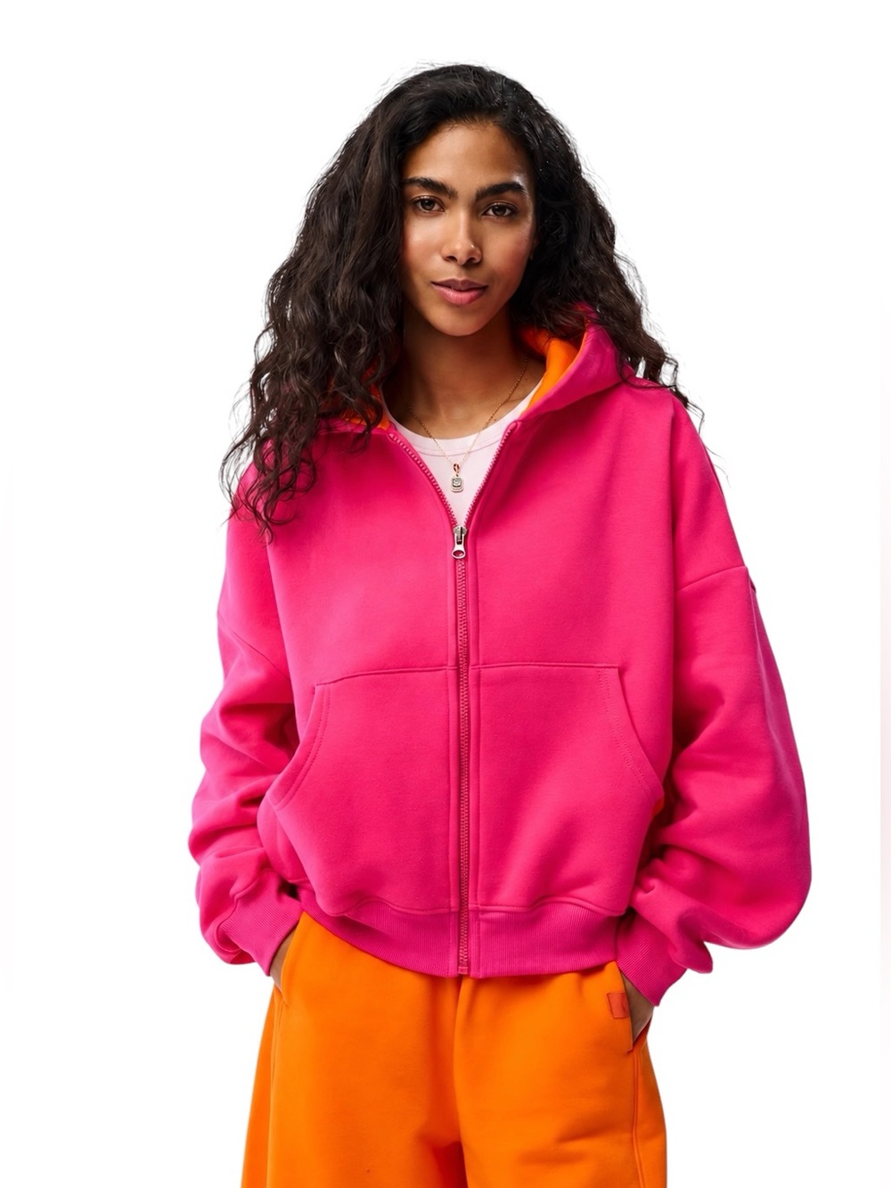 Hot Pink zip-up pullover hoodie